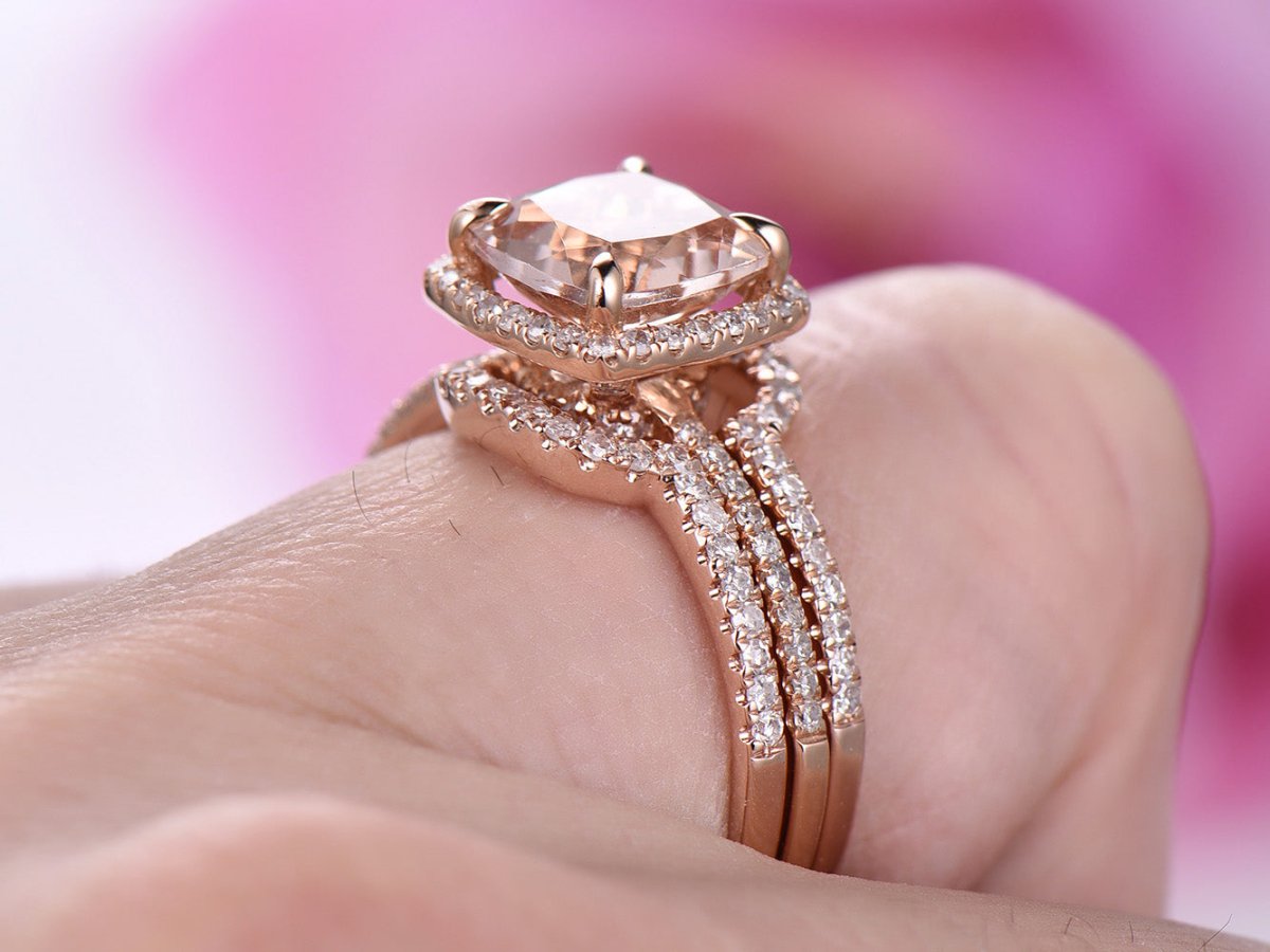 Cushion Morganite Forever Together Set Diamond Enhancer Ring - Lord of Gem Rings