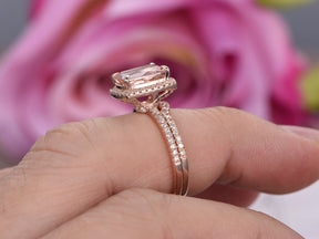 Cushion Morganite Hidden Accents Bridal Set Diamond Curved Band - Lord of Gem Rings