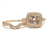 Cushion Morganite Milgrain Diamond Halo Bridal Set 14K Rose Gold - Lord of Gem Rings