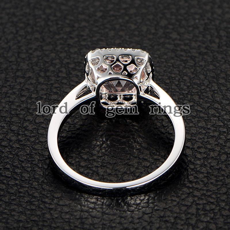 Cushion Morganite Ring Diamond Halo 14k Rose Gold - Lord of Gem Rings