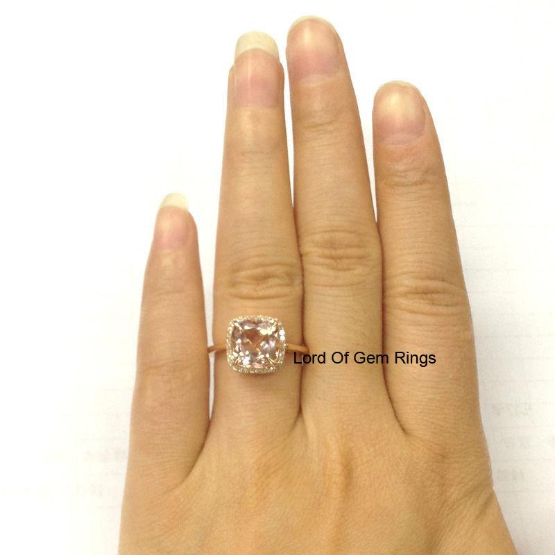 Cushion Morganite Ring Diamond Halo 14k Rose Gold - Lord of Gem Rings
