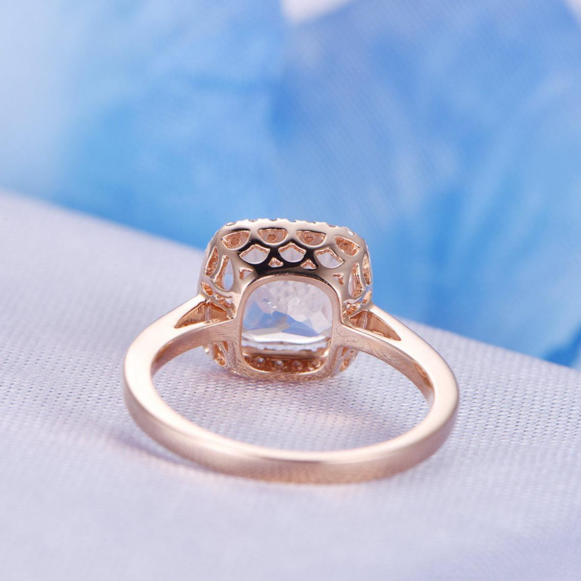 Cushion Morganite Ring Diamond Halo 14k Rose Gold - Lord of Gem Rings