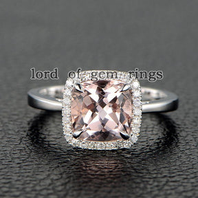 Cushion Morganite Ring Diamond Halo 14k Rose Gold - Lord of Gem Rings
