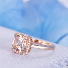Cushion Morganite Ring Diamond Halo 14k Rose Gold - Lord of Gem Rings
