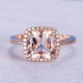 Cushion Morganite Ring Diamond Halo 14k Rose Gold - Lord of Gem Rings