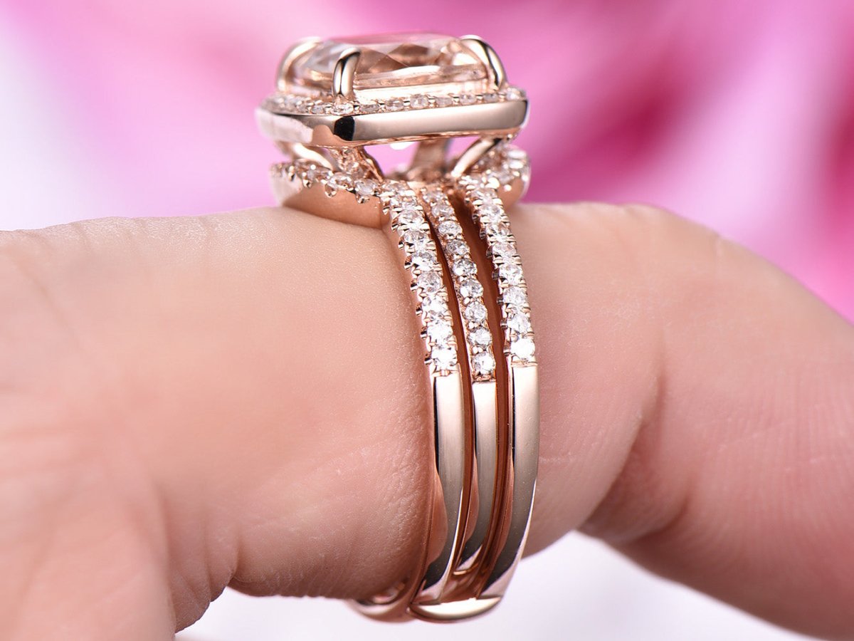 Cushion Morganite Ring Forever-Together Set Diamond Enhancer Ring - Lord of Gem Rings