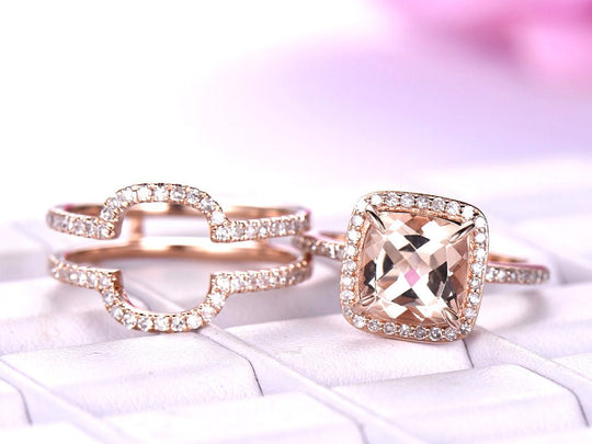 2ct Cushion Morganite Forever-Together Set Diamond Enhancer Ring