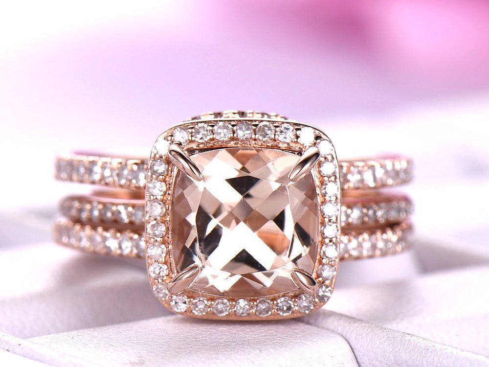Cushion Morganite Ring Forever-Together Set Diamond Enhancer Ring - Lord of Gem Rings