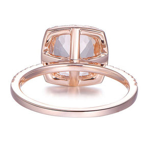 Cushion Morganite Ring FULL CUT Diamond Halo 14K Rose Gold, Double Prong Set - Lord of Gem Rings