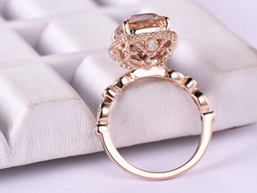 Cushion Morganite Ring Milgrain Under Gallery 14K Rose Gold - Lord of Gem Rings
