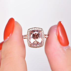 Cushion Morganite Ring Milgrain Under Gallery 14K Rose Gold - Lord of Gem Rings