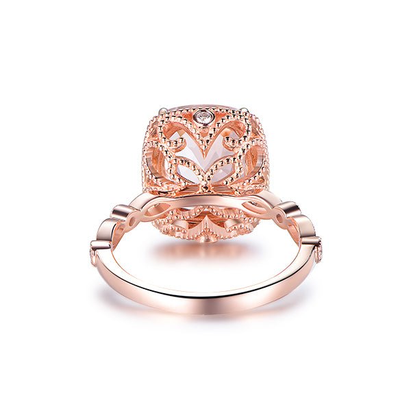 Cushion Morganite Ring Milgrain Under Gallery 14K Rose Gold - Lord of Gem Rings