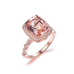 Cushion Morganite Ring Milgrain Under Gallery 14K Rose Gold - Lord of Gem Rings