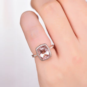 Cushion Morganite Ring Milgrain Under Gallery 14K Rose Gold - Lord of Gem Rings