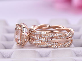 Cushion Morganite Trio Bridal Set Infinite love diamond bands - Lord of Gem Rings