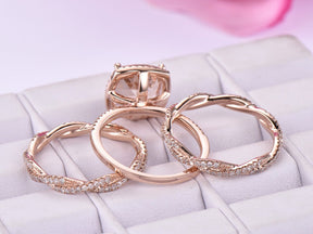 Cushion Morganite Trio Bridal Set Infinite love diamond bands - Lord of Gem Rings