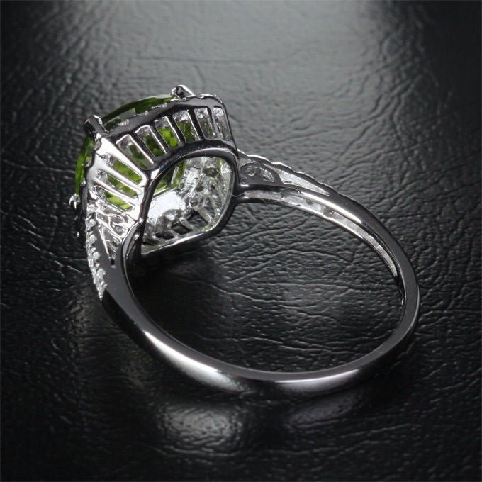 Cushion Peridot Accents Diamond Halo Cathedral Ring - Lord of Gem Rings