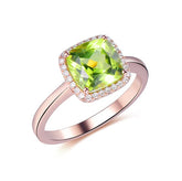 Cushion Peridot Diamond Halo Engagement Ring 14K White Gold - Lord of Gem Rings