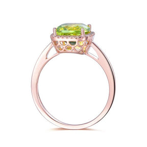 Cushion Peridot Diamond Halo Engagement Ring 14K White Gold - Lord of Gem Rings