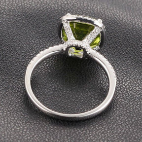 Cushion Peridot Diamond Halo Hidden Accents Engagement Ring - Lord of Gem Rings