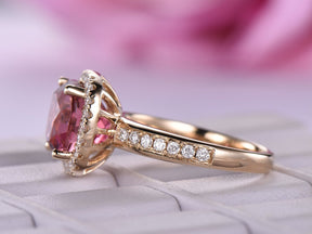 Cushion Pink Tourmaline Diamond Halo Engagement Ring 14K Yellow Gold - Lord of Gem Rings