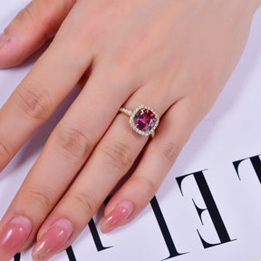 Cushion Pink Tourmaline Engagement Diamond Halo Ring 14K Gold - Lord of Gem Rings