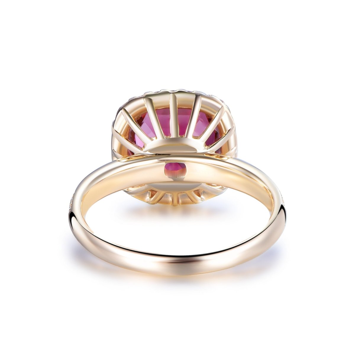 Cushion Pink Tourmaline Engagement Diamond Halo Ring 14K Gold - Lord of Gem Rings