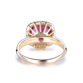 Cushion Pink Tourmaline Engagement Diamond Halo Ring 14K Gold - Lord of Gem Rings