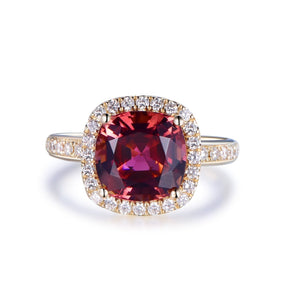 Cushion Pink Tourmaline Engagement Diamond Halo Ring 14K Gold - Lord of Gem Rings