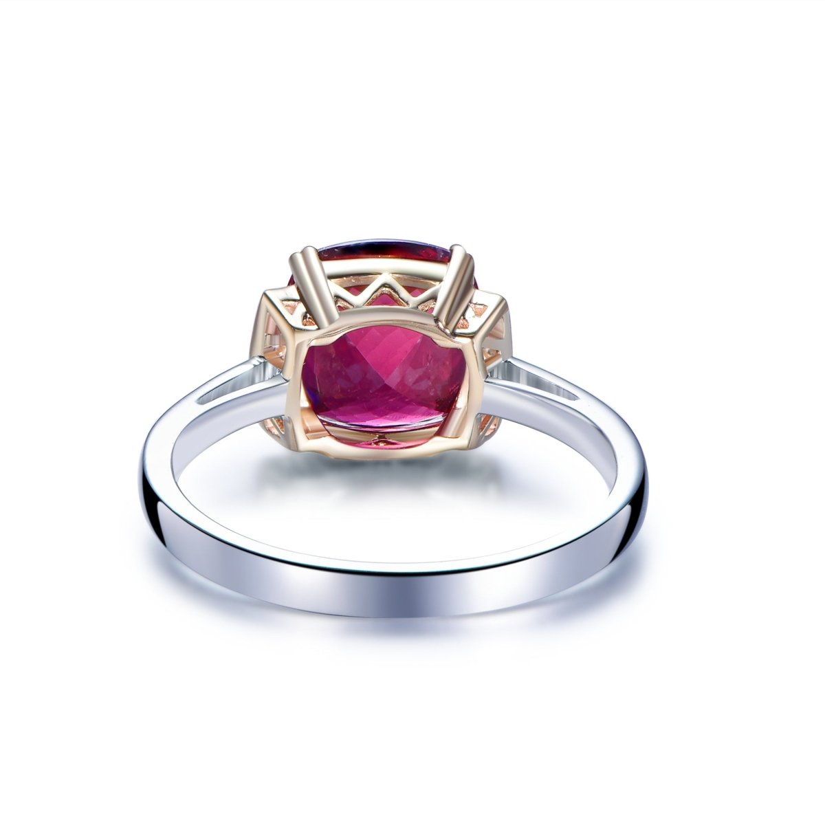 Cushion Pink Tourmaline Engagement Ring 14K Two Tone Gold - Lord of Gem Rings