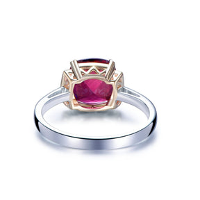 Cushion Pink Tourmaline Engagement Ring 14K Two Tone Gold - Lord of Gem Rings
