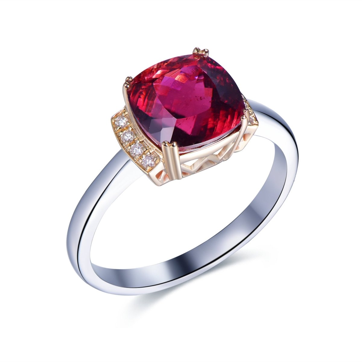 Cushion Pink Tourmaline Engagement Ring 14K Two Tone Gold - Lord of Gem Rings