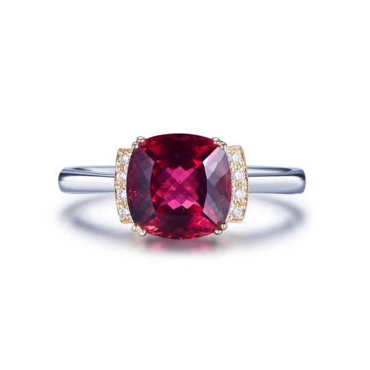 Cushion Pink Tourmaline Engagement Ring 14K Two Tone Gold