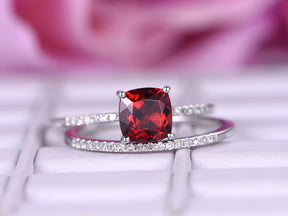 Cushion Ruby & Diamond Bridal Set 14K White Gold - Lord of Gem Rings