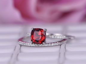 Cushion Ruby & Diamond Bridal Set 14K White Gold - Lord of Gem Rings
