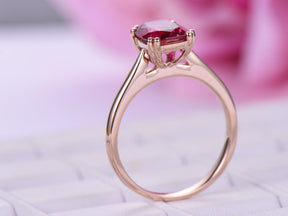 Cushion Ruby Solitaire Engagement Ring 14K Rose Gold - Lord of Gem Rings