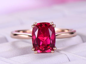 Cushion Ruby Solitaire Engagement Ring 14K Rose Gold - Lord of Gem Rings