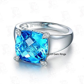 Cushion Swiss Blue Topaz Diamond on Prong Engagement Ring - Lord of Gem Rings