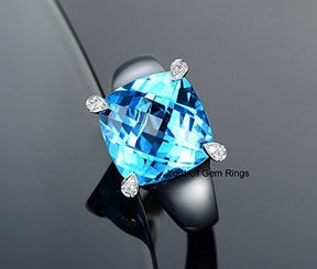 Cushion Swiss Blue Topaz Diamond on Prong Engagement Ring - Lord of Gem Rings