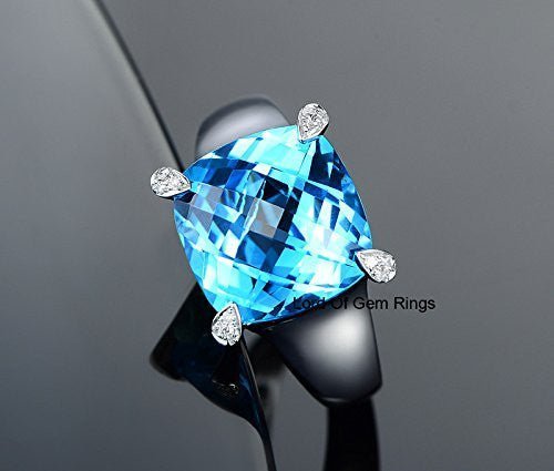 Cushion Swiss Blue Topaz Diamond on Prong Engagement Ring - Lord of Gem Rings