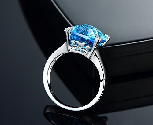 Cushion Swiss Blue Topaz Diamond on Prong Engagement Ring - Lord of Gem Rings