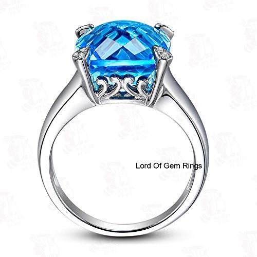Cushion Swiss Blue Topaz Diamond on Prong Engagement Ring - Lord of Gem Rings
