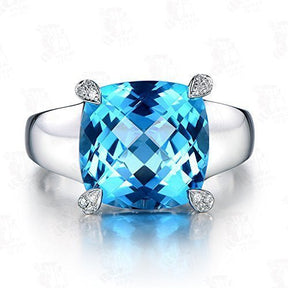 Cushion Swiss Blue Topaz Diamond on Prong Engagement Ring - Lord of Gem Rings