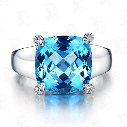 Cushion Swiss Blue Topaz Diamond on Prong Engagement Ring - Lord of Gem Rings