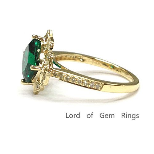 Cushion Treated Emerald Diamond Floral Halo Engagement Ring - Lord of Gem Rings