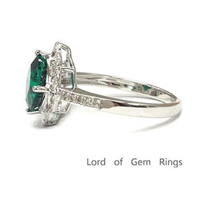 Cushion Treated Emerald Diamond Floral Halo Engagement Ring - Lord of Gem Rings