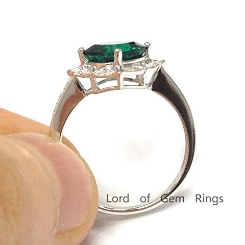 Cushion Treated Emerald Diamond Floral Halo Engagement Ring - Lord of Gem Rings