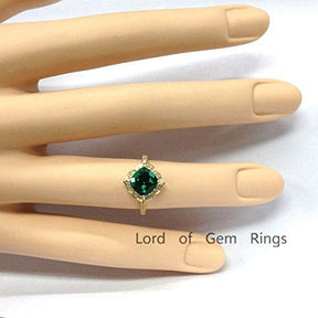 Cushion Treated Emerald Diamond Floral Halo Engagement Ring - Lord of Gem Rings