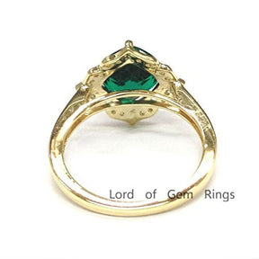 Cushion Treated Emerald Diamond Floral Halo Engagement Ring - Lord of Gem Rings