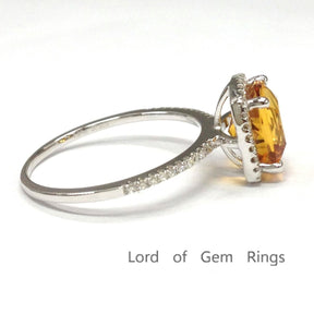 Cushion Yellow Citrine Halo Ring with Diamond Accents - Lord of Gem Rings